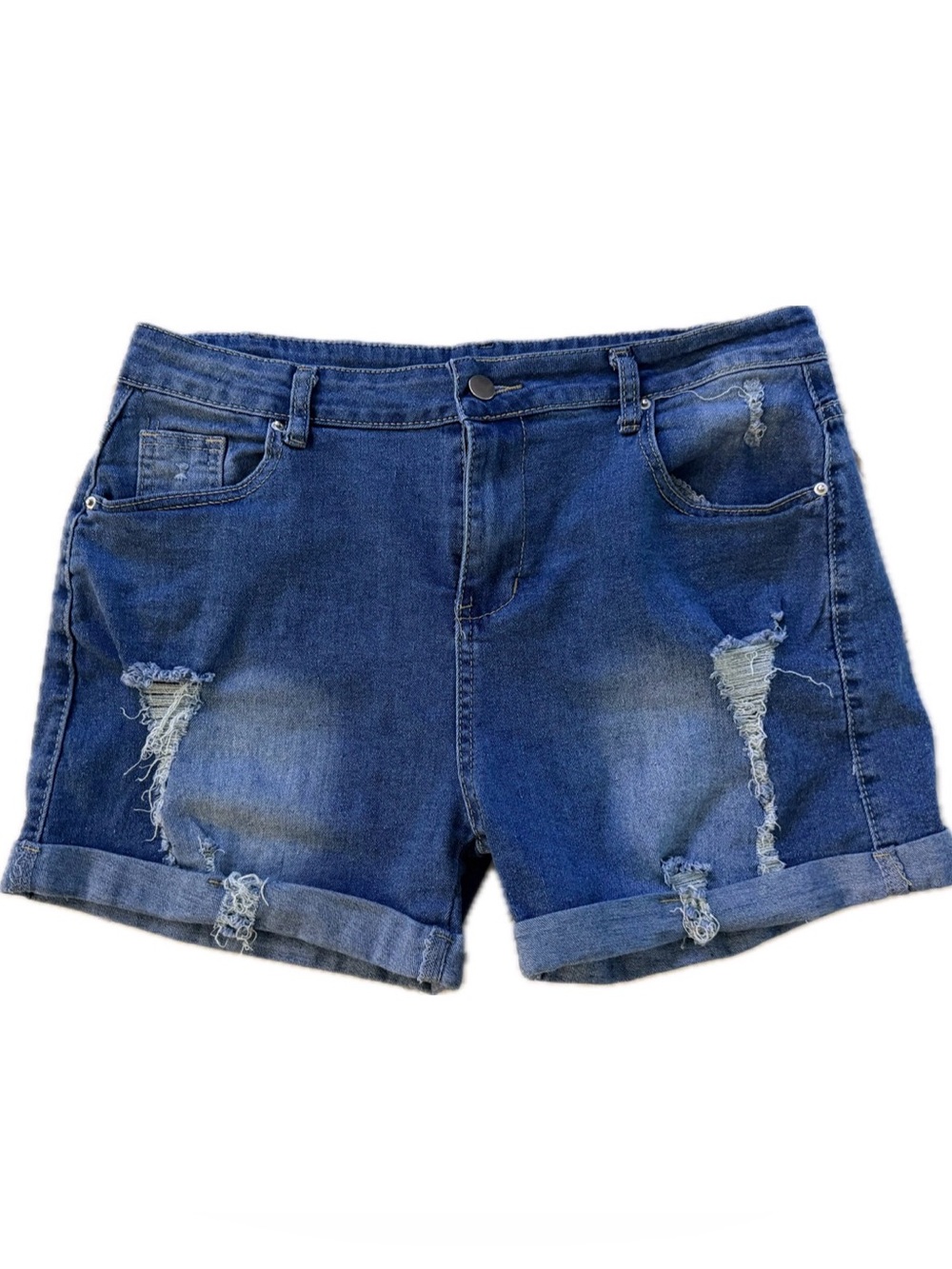 Women’s ripped folded hem, casual denim jean shorts